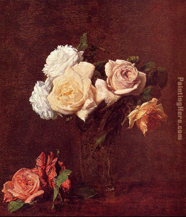 Roses in a Vase painting - Henri Fantin-Latour Roses in a Vase art painting